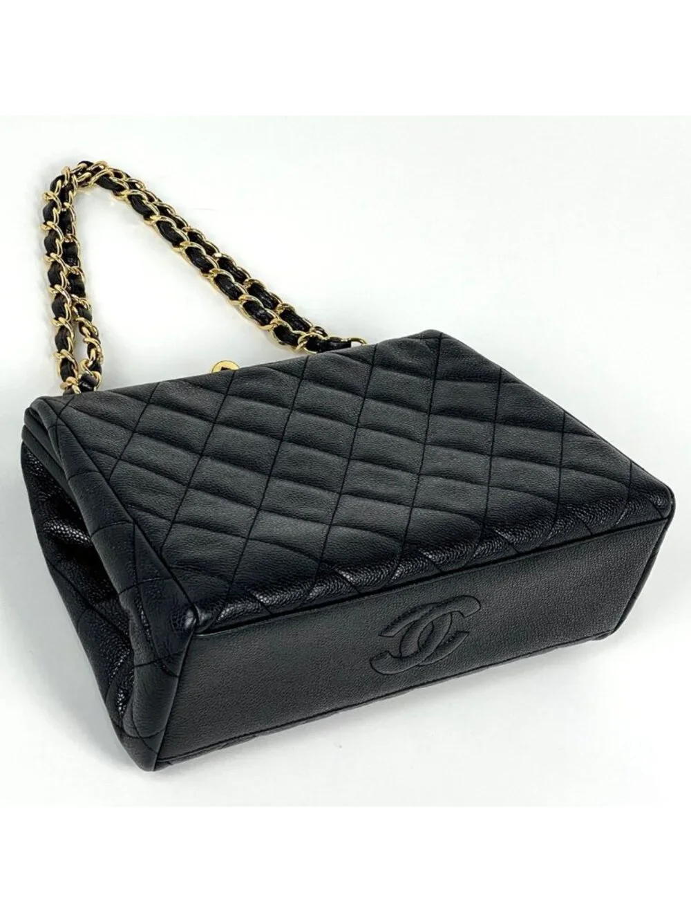 Chanel Handbag CC Logo Quilted Caviar Leather Black